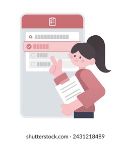 mobile application survey presentation woman illustration