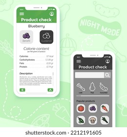 Mobile application template of healthy food, calorie counting