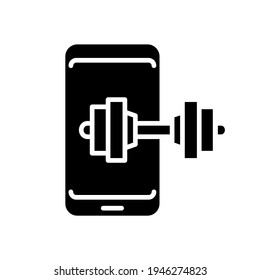 Mobile application for training glyph icon. Health and training. Sport lifestyle. Thin line customizable illustration. Contour symbol. Vector isolated outline drawing.