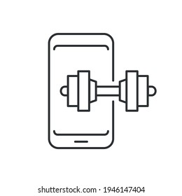 Mobile application for training linear icon. Health and training. Sport lifestyle. Thin line customizable illustration. Contour symbol. Vector isolated outline drawing. Editable stroke