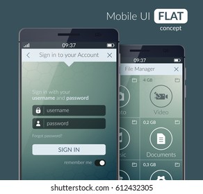 Mobile application ui design concept for file manager flat vector illustration