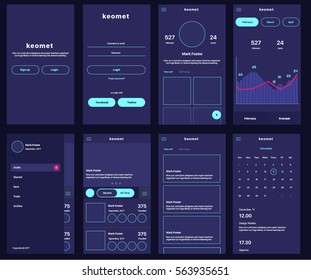 Pantallas de diseño de interfaz de usuario de aplicaciones móviles: perfil, panel, navegación, lista, calendario