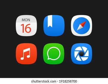 Mobile application vector icons vector set isolated on black background