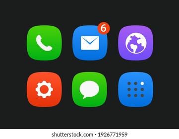 Mobile application vector icons vector set isolated on black background