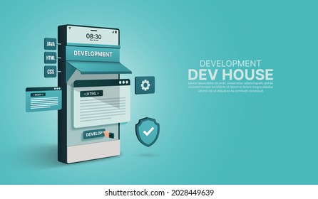 Mobile Application, Website, Software development company, coding and programming concept, Responsive layout UX UI design