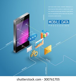 Mobile applications for all types of activities. Modern isometric infographic concept template. Vector illustration.