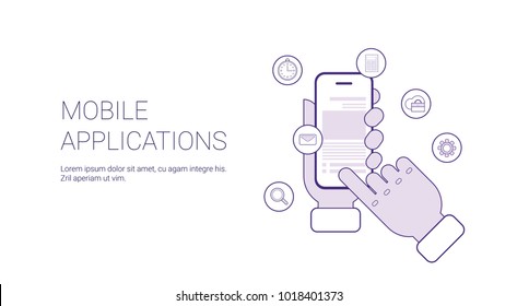 Mobile Applications Business Concept Template Web Banner With Copy Space Vector Illustration