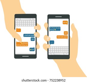Mobile applications concept. Hand with phones flat illustration.