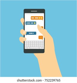 Mobile applications concept. Hand with phones flat illustration.