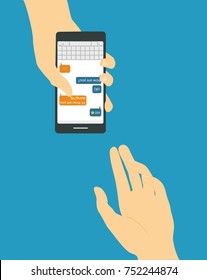 Mobile applications concept. Hand with phones flat illustration.