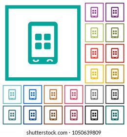 Mobile applications flat color icons with quadrant frames on white background