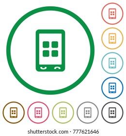 Mobile applications flat color icons in round outlines on white background