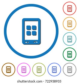 Mobile applications flat color vector icons with shadows in round outlines on white background