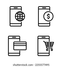 Mobile Applications Icon Set. Outline style. Vector. Isolate on white background.