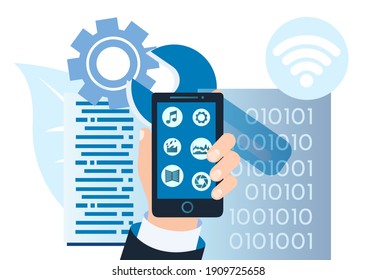 Mobile applications, modern information computer technology, file storage concept vector illustration