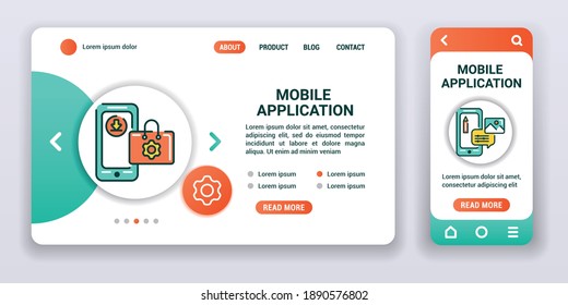 Mobile applications in smartphone web banner and mobile app kit. Digital technology. Outline vector illustration.
