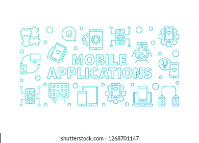 Mobile Applications vector blue concept illustration in thin line style on white background