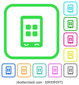 Mobile applications vivid colored flat icons in curved borders on white background