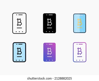 Mobile apps bitcoin icon set with line, outline, flat, filled, glyph, color, gradient. Editable stroke and pixel perfect. Can be used for digital product, presentation, print design and more.