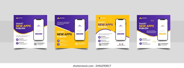 Mobile apps or business website promotion social media post banner template