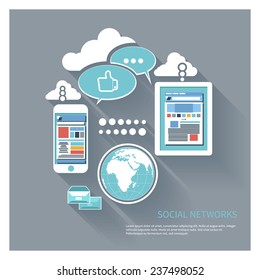 Mobile apps concept. Flat design vector illustration.  Tablet  and mobile icons