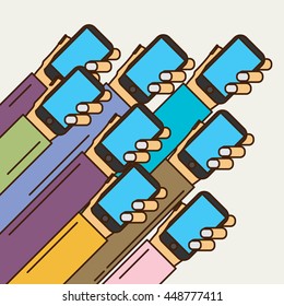 Mobile apps concept. Flat design vector illustration. Human hand with mobile phone