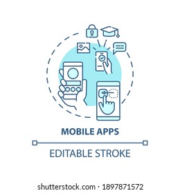 Mobile apps concept icon. New media example idea thin line illustration. Software program. Delivering quick and short news. Vector isolated outline RGB color drawing. Editable stroke