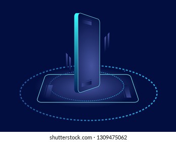 Mobile apps concept,blank flat vector illustration with blue background for user interface design template