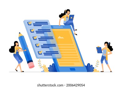 mobile apps data collection by filling out surveys and questionnaires. vector illustration concept can be use for landing page, template, ui ux, web, mobile app, poster, banner, website, flyer, ads