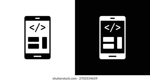 Icono de desarrollo de App móviles ilustración doodle. Conjunto de Vector de ilustración plana