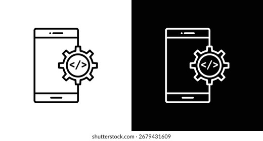 Linha de ícone de desenvolvimento de aplicativos móveis para web, celular e infográficos.