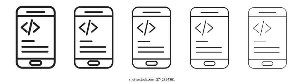Mobile apps development icon line Art set on white background.