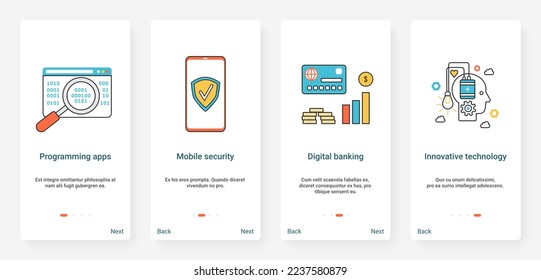 Mobile apps development. Mobile security, web digital banking, innovative technology vector monocolor illustration