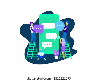 Mobile apps development social media SEO optimization web pages vector. Online tools and instrument programming and design changing smartphone screen, flat style