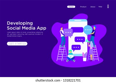Mobile apps development social media SEO optimization web pages vector. Online tools and instrument programming and design changing smartphone screen, flat style