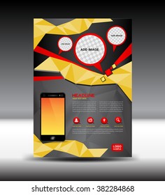 Mobile Apps Flyer template. Business brochure flyer design layout. smartphone icon mockup. application presentation. Magazine ad. Yellow cover. poster. leaflet. infographics. advertisement. in A4 size