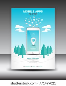 Mobile Apps Flyer template. Business brochure flyer design layout. smartphone icons mockup. application presentation. Magazine ads. Blue cover. poster. leaflet. infographics. advertisement. in A4 size