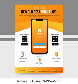 Mobile Apps Flyer template design. Business brochure flyer design layout. smartphone icons mockup. application presentation. Magazine ads. poster. leaflet. infographics. in A4 size
