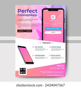 Mobile Apps Flyer template with smartphone mockup. vector