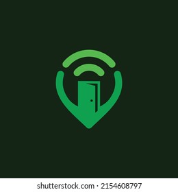 mobile apps hotel logo design. Vector illustration of pin, wifi and door. modern logo design vector icon template
