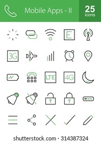 Mobile Apps Icon Set. Can also be used for Device Apps and Settings. Suitable for web apps, mobile apps and print media.