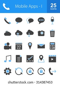 Mobile Apps Icon Set. Can also be used for Device Apps and Settings. Suitable for web apps, mobile apps and print media.