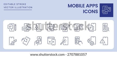 Mobile Apps Icons. Editable Stroke. Set of thin line icons symbol collection.