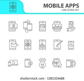 Mobile apps line icon set. Video content, images, analysis. Digital gadgets concept. Can be used for topics like communication, smartphone using, application design