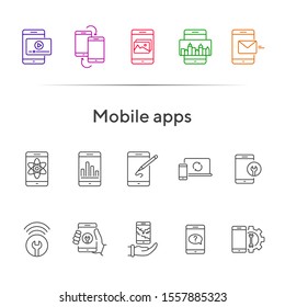 Mobile apps line icon set. Video content, images, analysis. Digital gadgets concept. Can be used for topics like communication, smartphone using, application design