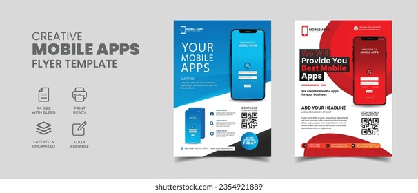 mobile apps promotion flyer brochure cover vector template 