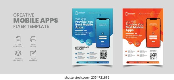 mobile apps promotion flyer brochure cover vector template 