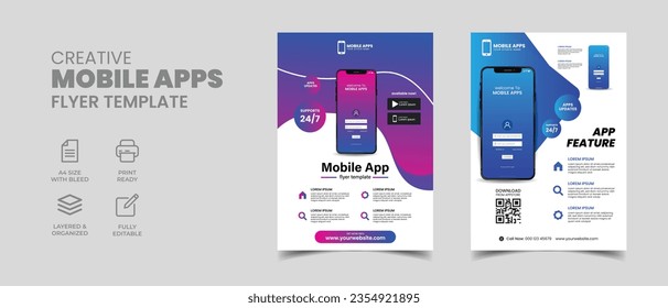 mobile apps promotion flyer brochure cover vector template 