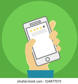 Mobile apps rating / reviews / feedback, one hand handle handphone give rate / review / feedback to apps
