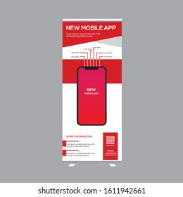 MOBILE APPS Roll up banner template, stand layout, Blue banner, application presentation, infographics, advertisement, flyer, x-banner, j-flag, poster, advertisement, print media advertising
